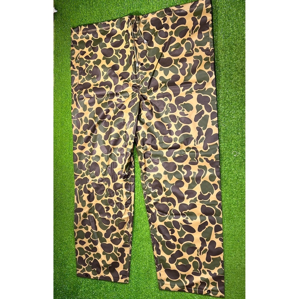 Vintage Duck Camo Rain Pants XL 80s Hunting Fishing Tingly Rain Slicks NIB
